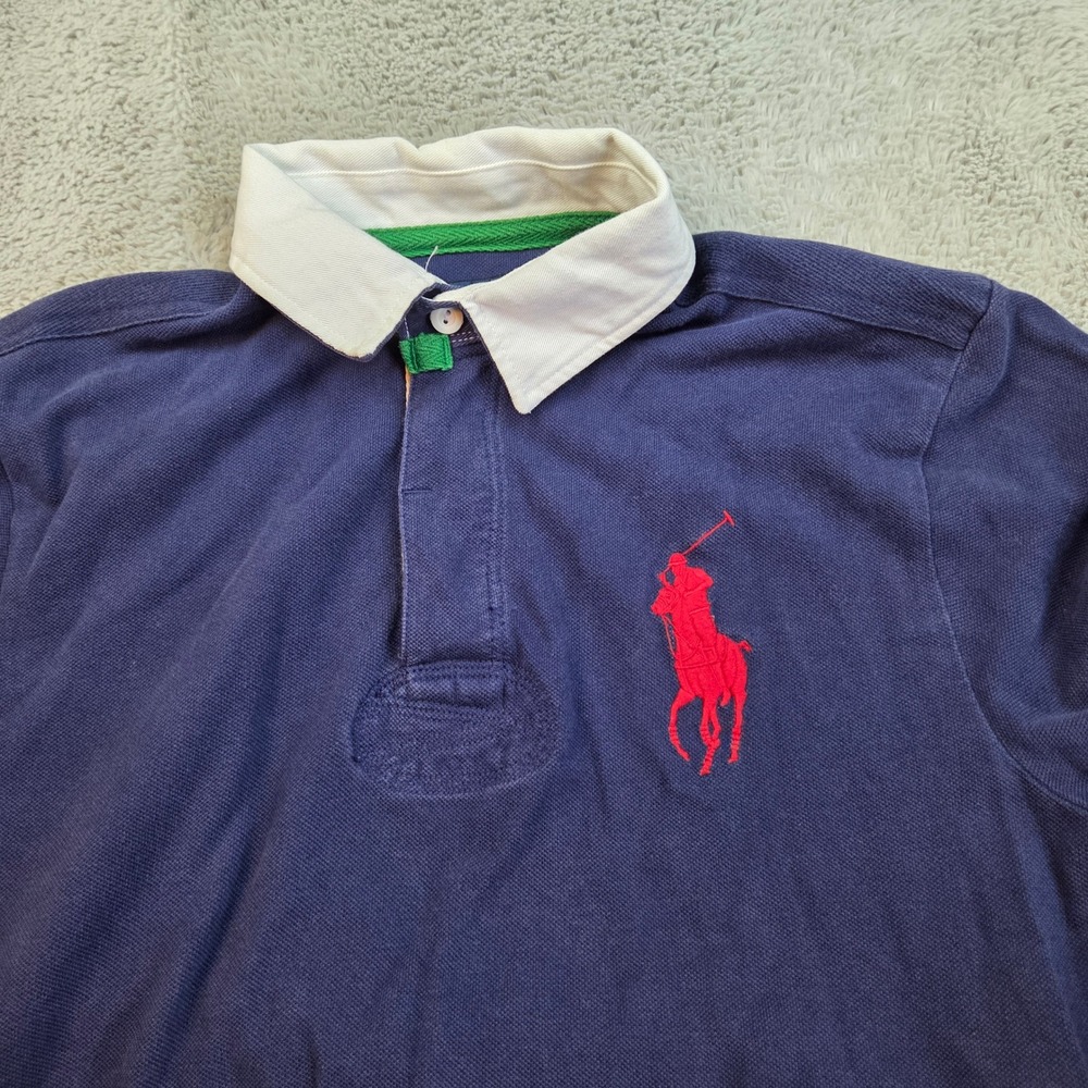 VTG Ralph Lauren Rugby Polo Boys XL Big Pony Short Sleeve Cotton Pique Navy Blue